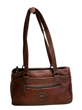Vtg American Angel Leather Shoulder Bag Purse Carmel Brown Charm 13 X 8 X 4